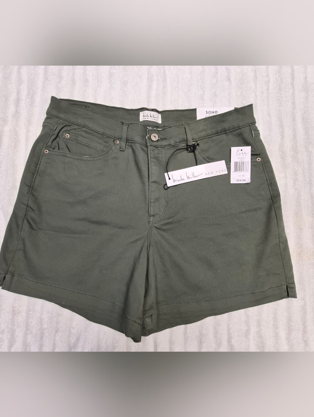 Nicole Miller 'Loden' Army Green SoHo High Rise Shorts- Size 14